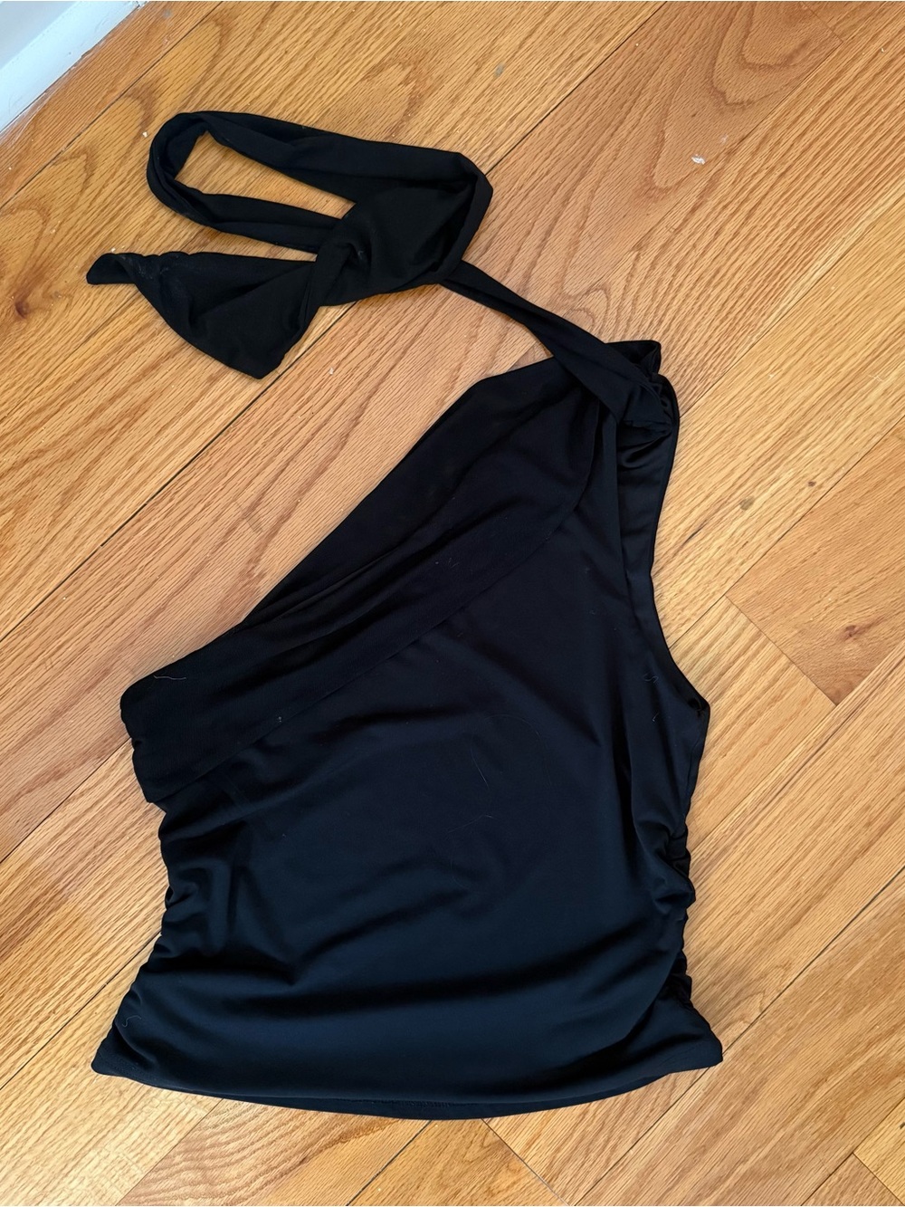 Tiger Mist Black One-Shoulder Twist Strap Top